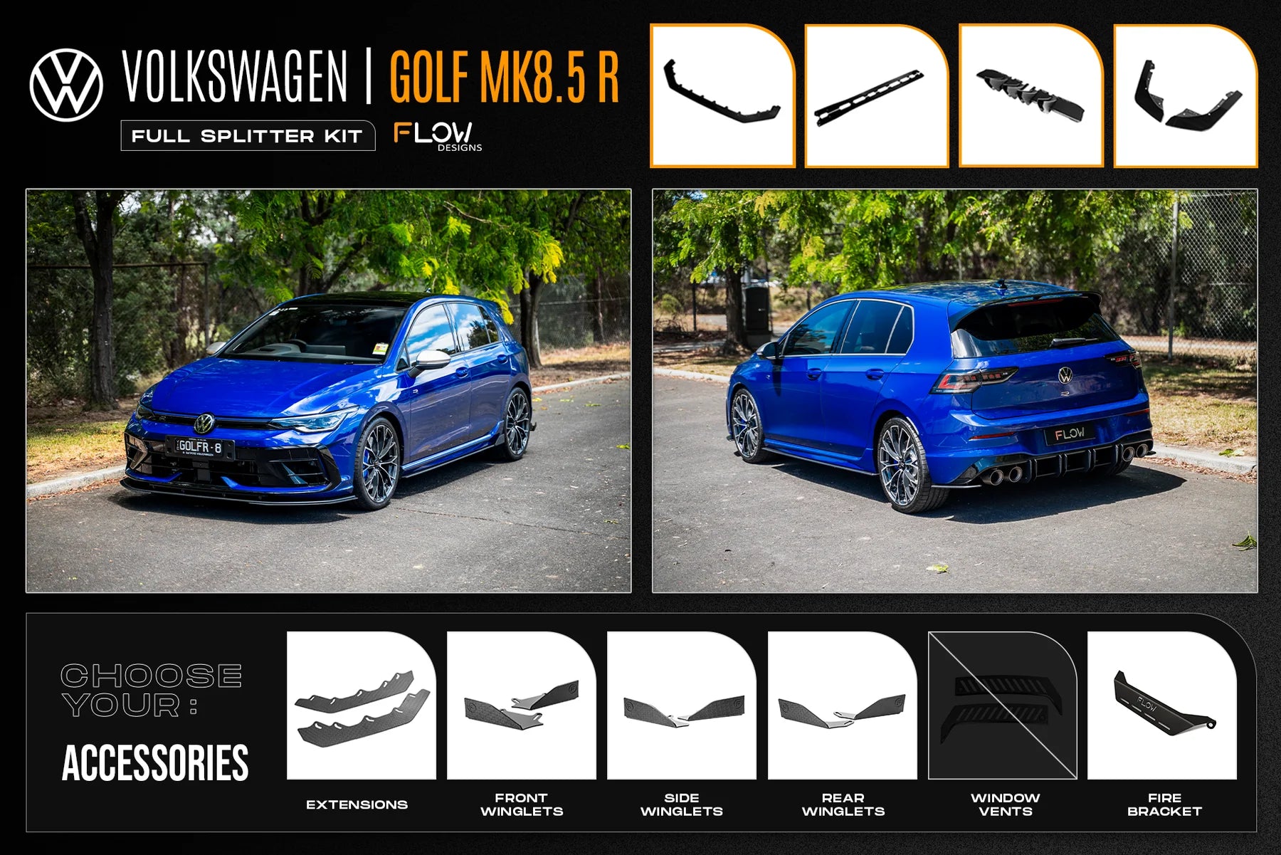 Flow Designs Full Splitter Set - MK8.5 Golf R