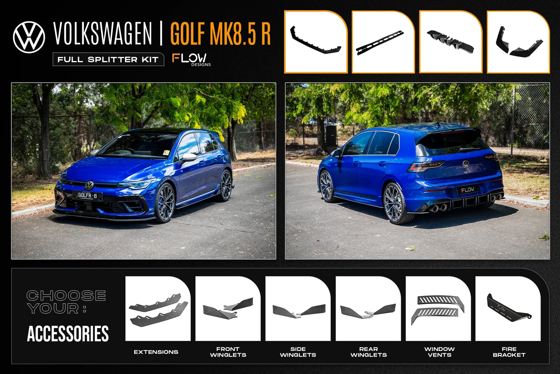 Flow Designs Full Splitter Set - MK8.5 Golf R