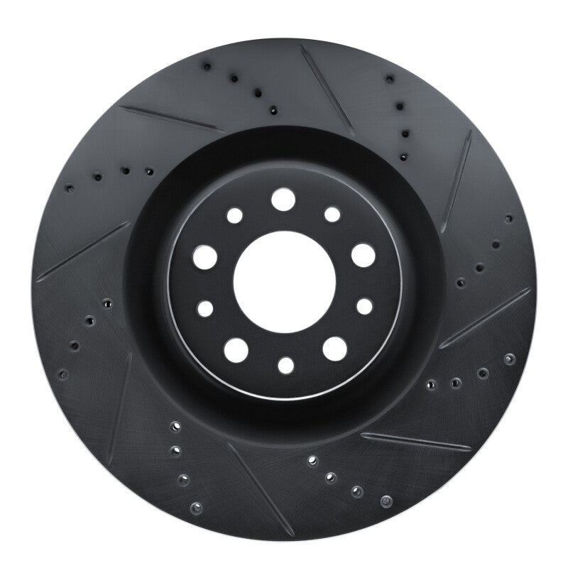 R1 Concepts 14-19 Fiat 500L Front Right Drilled & Slotted Black Brake Rotor
