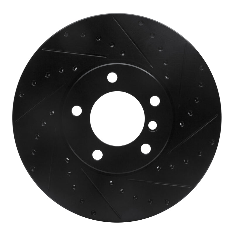 R1 Concepts 00-03 BMW 530I Front Right Drilled & Slotted Black Brake Rotor