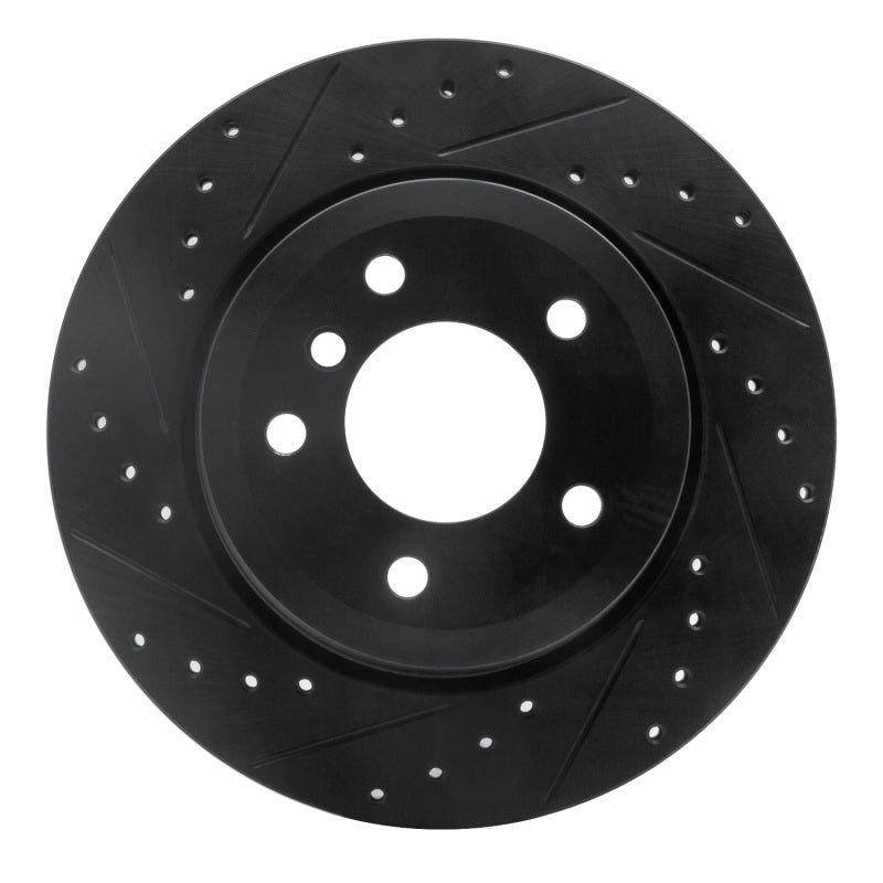 R1 Concepts 06-10 BMW 528I xDrive Rear Left Drilled & Slotted Black Brake Rotor