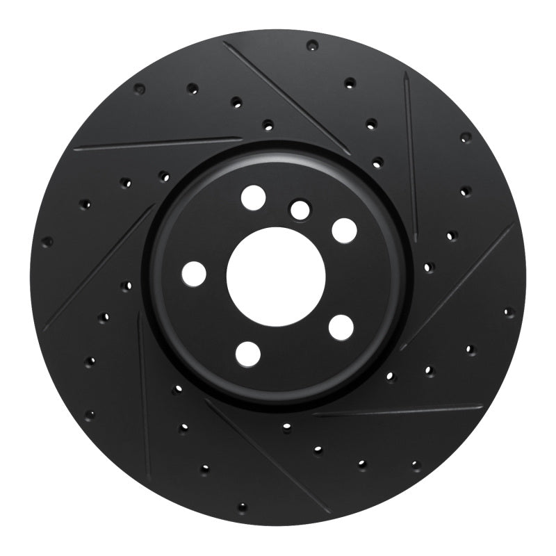 R1 Concepts 16-25 BMW 330e Left Front Drilled & Slotted Black Brake Rotor