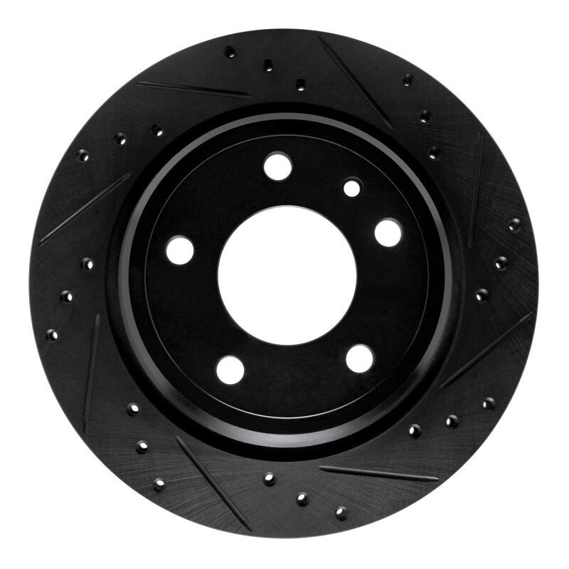 R1 Concepts 88-94 BMW 750IL Rear Right Drilled & Slotted Black Brake Rotor