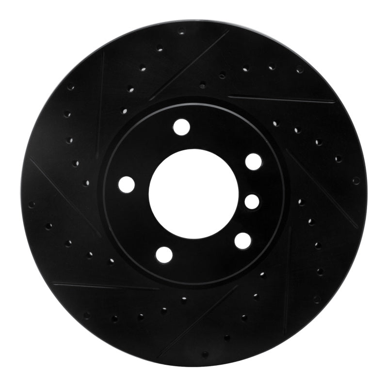 R1 Concepts 00-03 BMW 540I Front Left Drilled & Slotted Black Brake Rotor