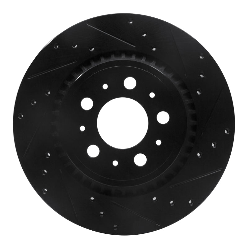 R1 Concepts 03-14 Volvo XC90 Rear Right Drilled & Slotted Black Brake Rotor