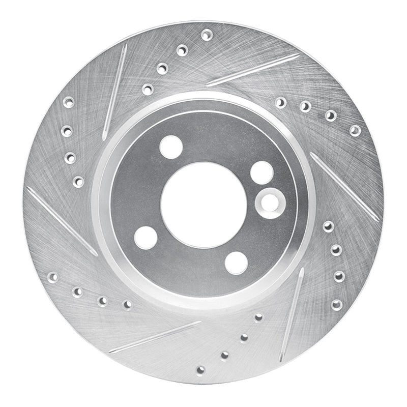 R1 Concepts 07-15 Mini Cooper Clubman Front Left Drilled & Slotted Silver Brake Rotor