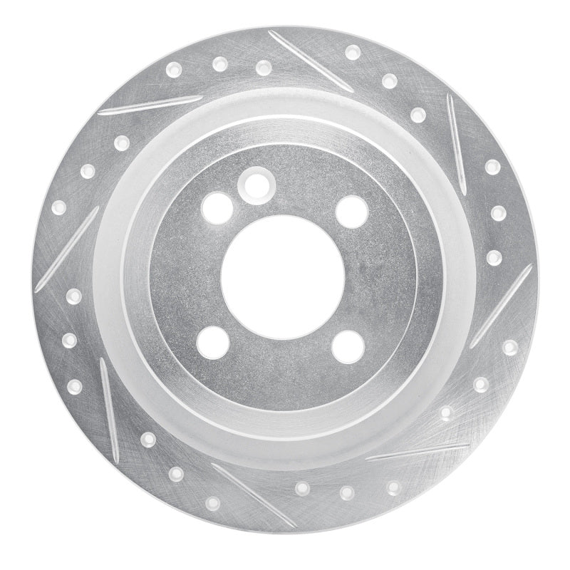 R1 Concepts 09-14 Mini Cooper (Excl Clubman) Rear Right Drilled & Slotted Silver Brake Rotor