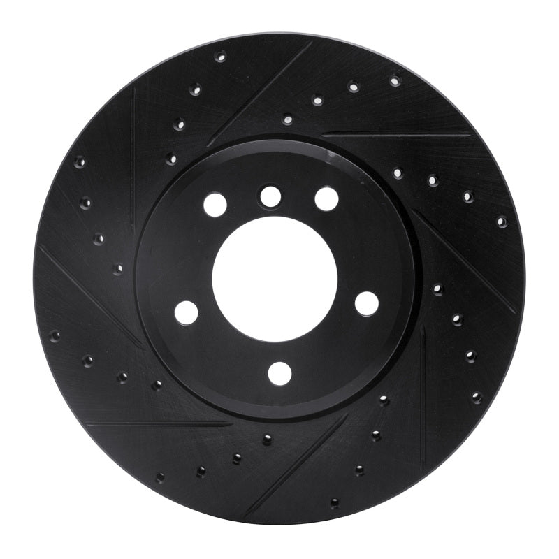 R1 Concepts 04-10 BMW 528XI Front Left Drilled & Slotted Black Brake Rotor