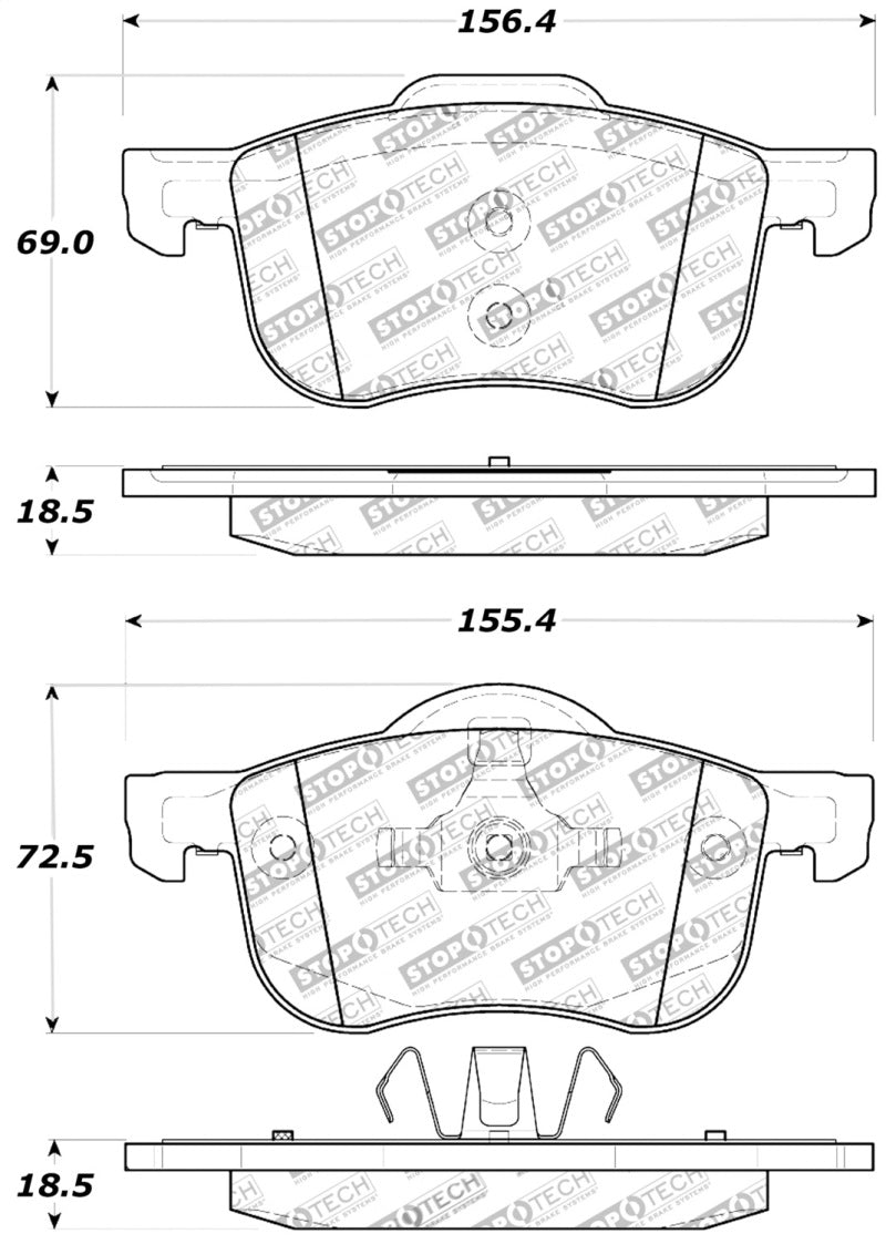 Stoptech Centric Premium Ceramic Brake Pads Shims and Hardware - Rear