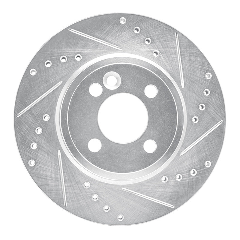 R1 Concepts 07-15 Mini Cooper (Excl Clubman) Front Right Drilled & Slotted Silver Brake Rotor