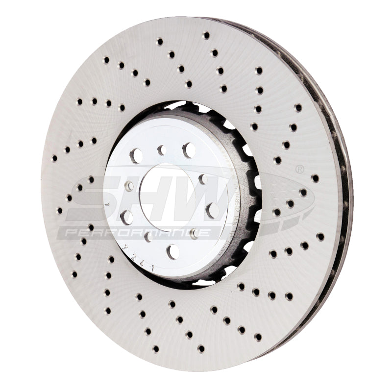SHW Performance 15-18 BMW X5 M 4.4L Right Front Cross-Drilled Lightweight Brake Rotor (34112284902)