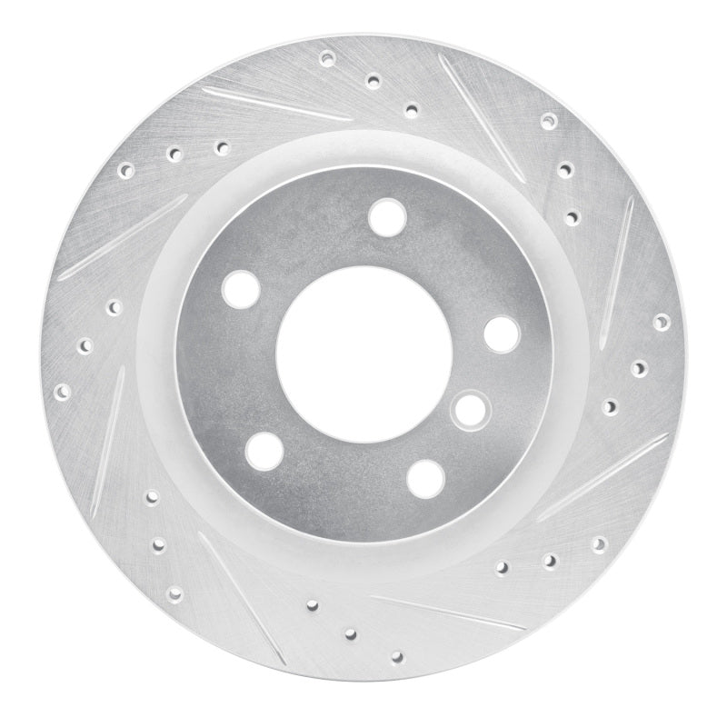 R1 Concepts 08-13 BMW 128I Rear Right Drilled & Slotted Silver Brake Rotor