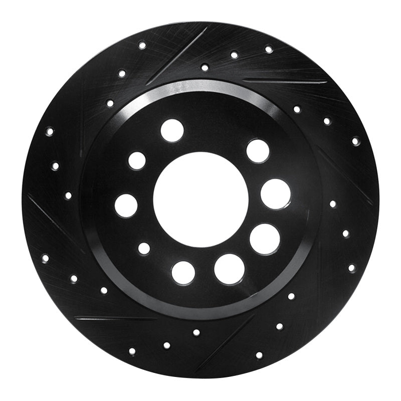 R1 Concepts 74-95 Volvo 244 Rear Left Drilled & Slotted Black Brake Rotor