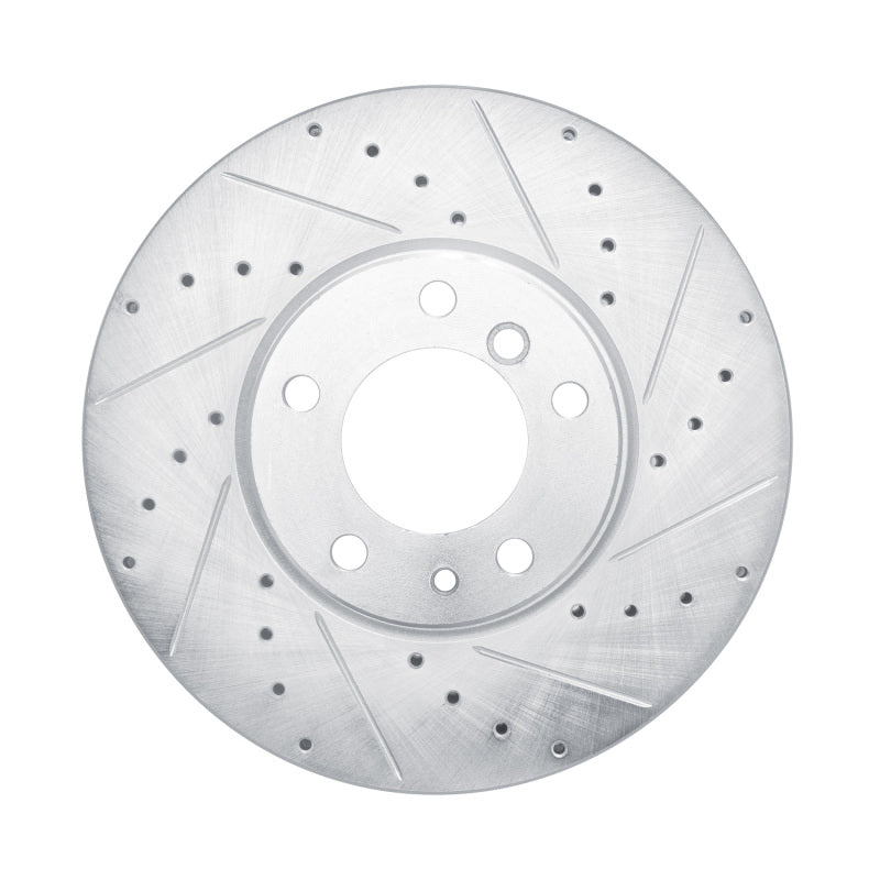 R1 Concepts 00-03 BMW 530I Front Right Drilled & Slotted Silver Brake Rotor