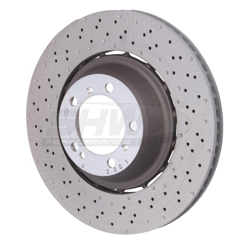 SHW Performance 14-19 Porsche 911 Turbo 3.8L w/o Ceramics Left Rear Drilled-Dimpled LW Brake Rotor (99135240703)