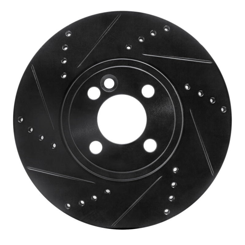 R1 Concepts 07-15 Mini Cooper (Excl Clubman) Front Left Drilled & Slotted Black Brake Rotor
