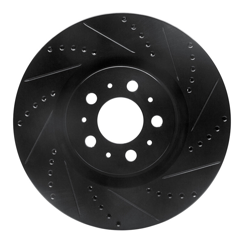 R1 Concepts 04-07 Volvo V70 Front Right Drilled & Slotted Black Brake Rotor