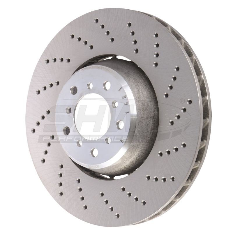 SHW Performance 06-10 BMW M5 5.0L Right Front Cross-Drilled Lightweight Brake Rotor (34112282806)