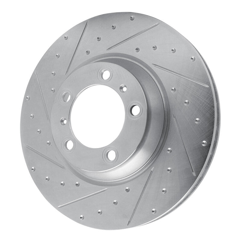 R1 Concepts 17-23 Porsche Panamera Left Front Drilled & Slotted Silver Brake Rotor