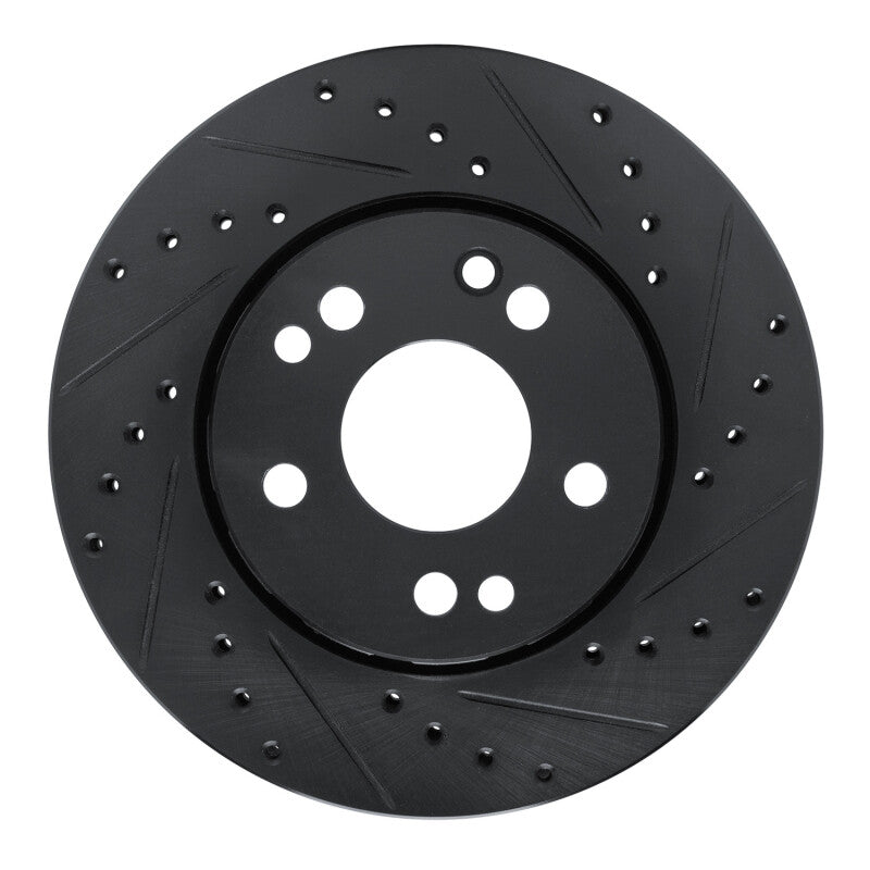 R1 Concepts 90-92 Mercedes-Benz 300E Front Right Drilled & Slotted Black Brake Rotor