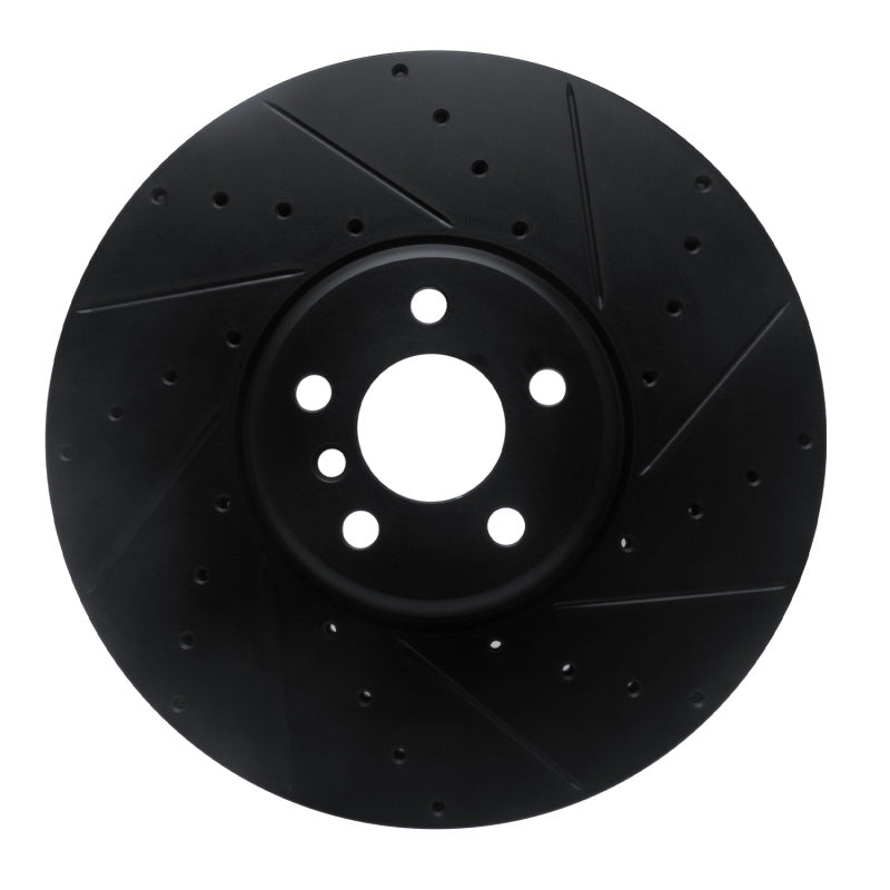 R1 Concepts 16-25 BMW i7 Right Front Drilled & Slotted Black Brake Rotor