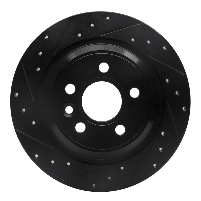 R1 Concepts 07-18 Volvo V60 Cross Country Rear Left Drilled & Slotted Black Brake Rotor