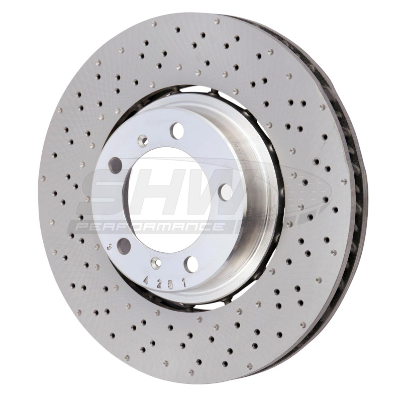 SHW Performance 18-19 Porsche 911 Carrera 4 GTS w/o Ceramic Brake Left Frt Drill-Dimp LW Brake Rotor (9P1615301)