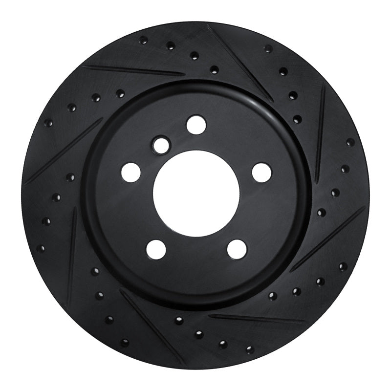 R1 Concepts 11-16 BMW 535I Rear Right Drilled & Slotted Black Brake Rotor