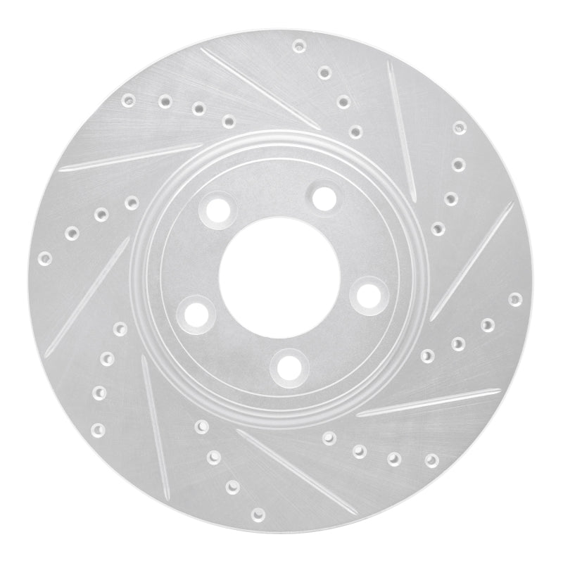 R1 Concepts 06-08 Jaguar S-Type Front Right Drilled & Slotted Silver Brake Rotor