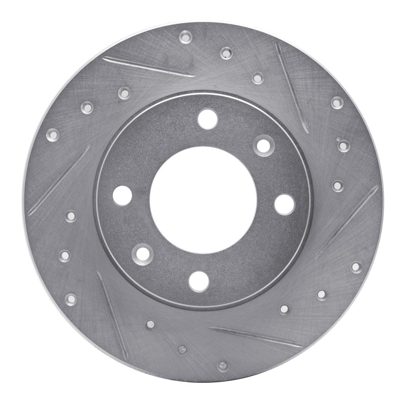 R1 Concepts 89-91 Peugeot 405 Rear Right Drilled & Slotted Silver Brake Rotor