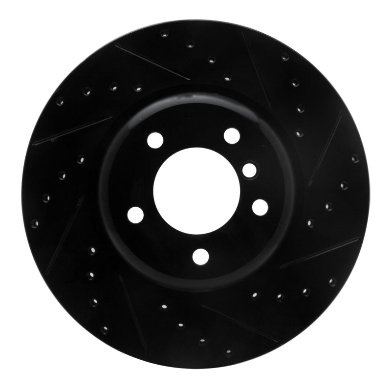 R1 Concepts 06-13 BMW 135IS Front Right Drilled & Slotted Black Brake Rotor