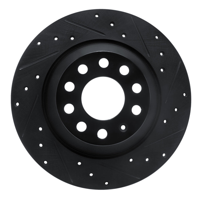 R1 Concepts 05-11 Audi A6 Quattro Rear Right Drilled & Slotted Black Brake Rotor