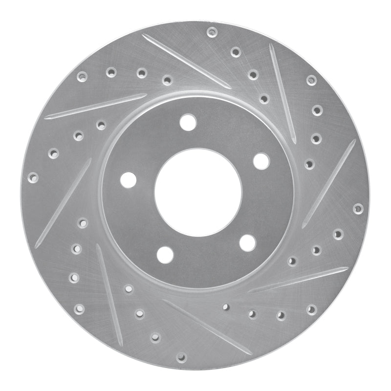R1 Concepts 97-03 Jaguar XK8 Front Right Drilled & Slotted Silver Brake Rotor