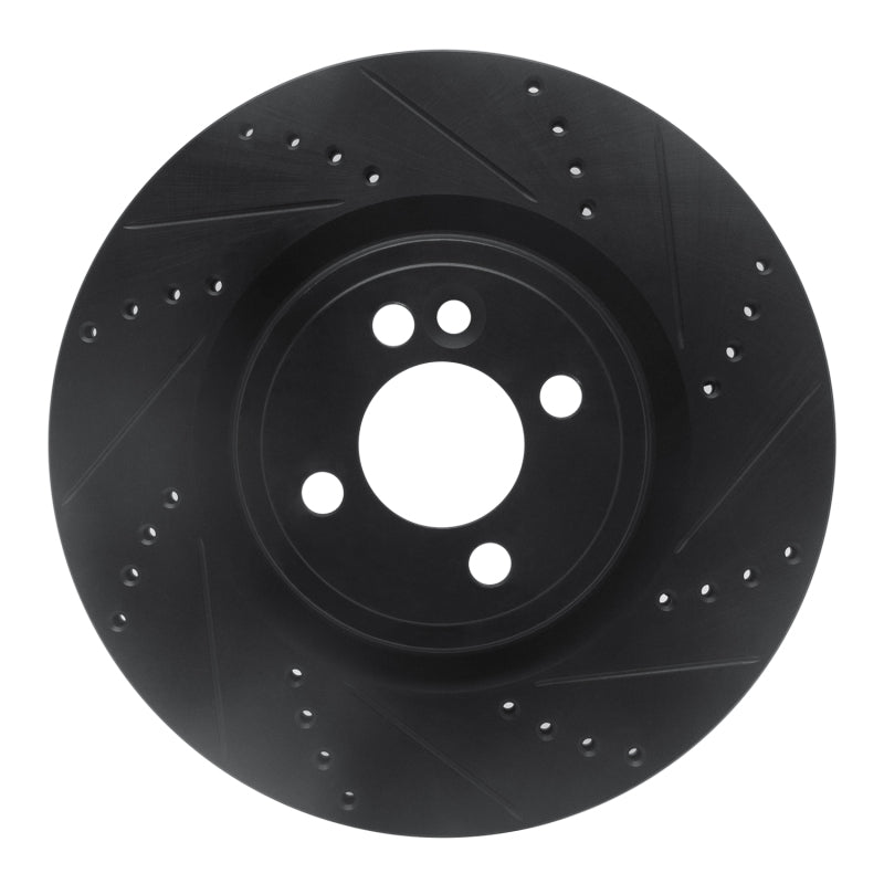 R1 Concepts 09-14 Mini Cooper (Excl Clubman) Front Right Drilled & Slotted Black Brake Rotor
