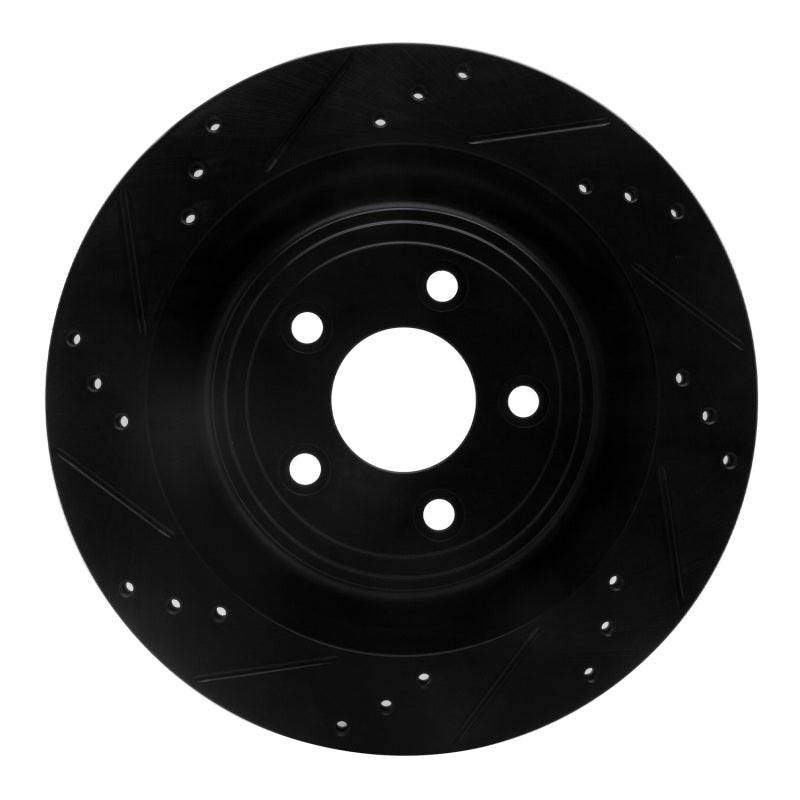 R1 Concepts 06-15 Jaguar Super V8 Rear Left Drilled & Slotted Black Brake Rotor