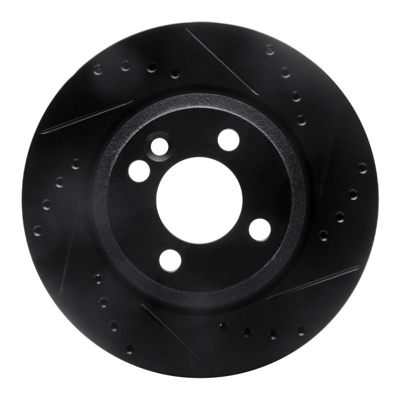 R1 Concepts 02-08 Mini Cooper (Excl Clubman) Front Right Drilled & Slotted Black Brake Rotor