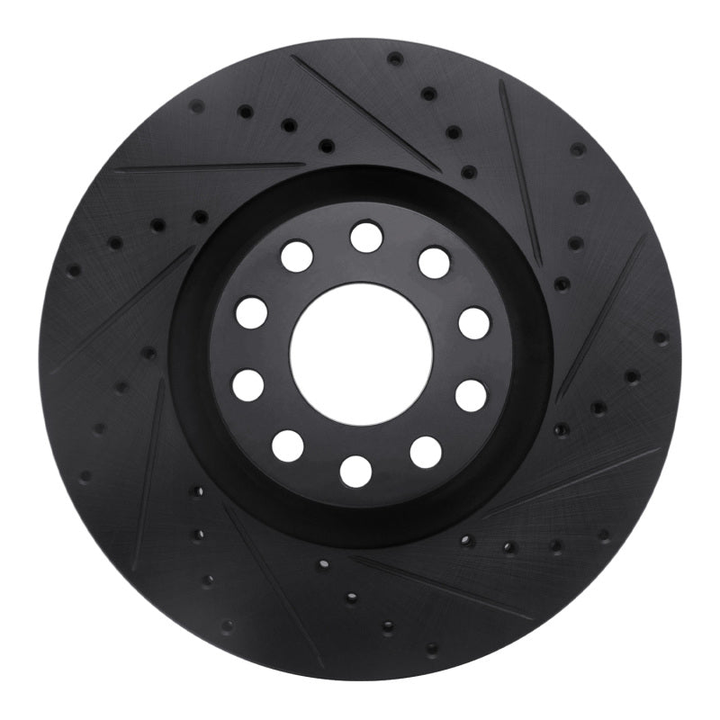 R1 Concepts 99-04 Audi S6 Front Right Drilled & Slotted Black Brake Rotor