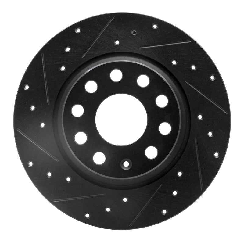 R1 Concepts 05-18 Audi A3 Quattro Rear Left Drilled & Slotted Black Brake Rotor