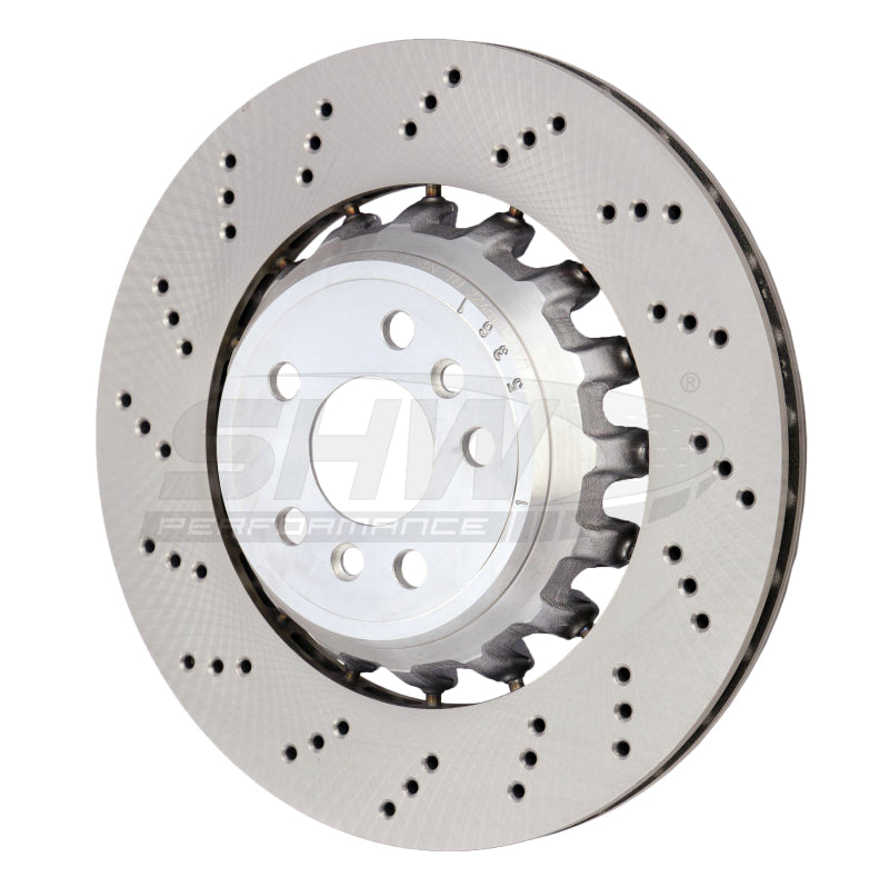 SHW Performance 2020+ BMW X3 M 3.0L Left Rear Cross-Drilled Lightweight Brake Rotor (34118054827)