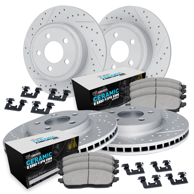 R1 Concepts 11-16 Mini Cooper Countryman Front & Rear Drill/Slot Carbon Coated Rotor Set w/Euro Ceramic Pads