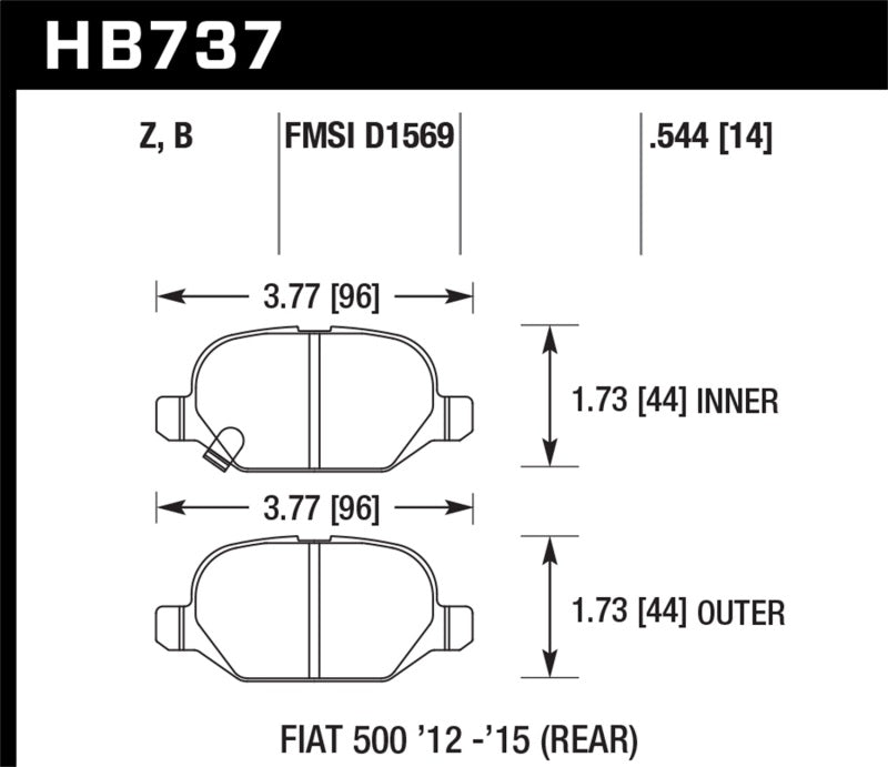 Hawk Performance 12-15 Fiat 500 Abarth Rear Performance Ceramic Street Brake Pads
