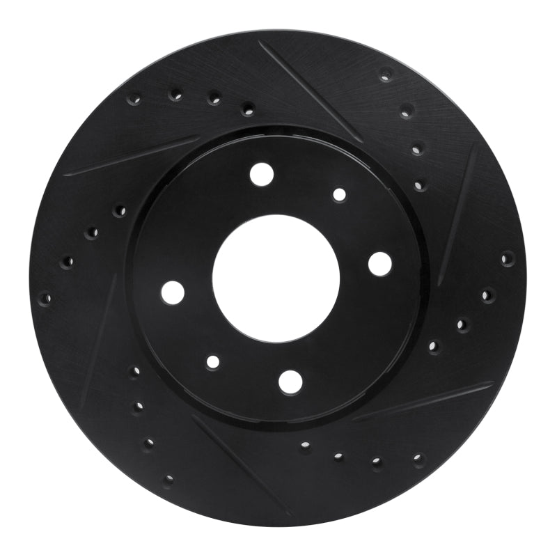 R1 Concepts 00-04 Volvo V40 Front Right Drilled & Slotted Black Brake Rotor