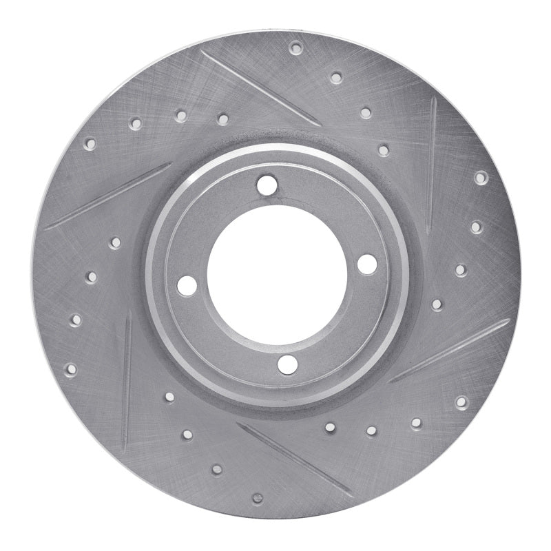 R1 Concepts 69-89 Peugeot 504 Front Right Drilled & Slotted Silver Brake Rotor