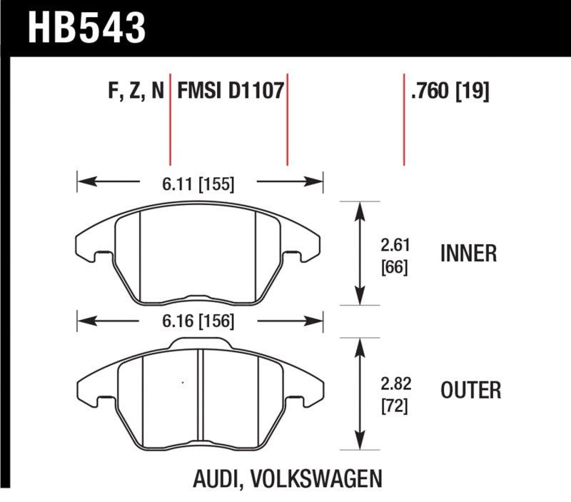 Hawk Performance Audi A3 Quattro / VW EOS / Golf / Jetta / Passat / Rabbit Performance Ceramic Front Brake Pads