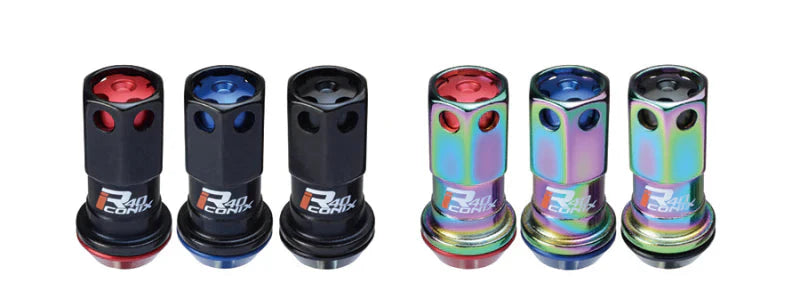 Project Kics 12X1.25 Neo Chrome R40 Iconix Lock & Lug Nuts - 16+4 (Black Cap)