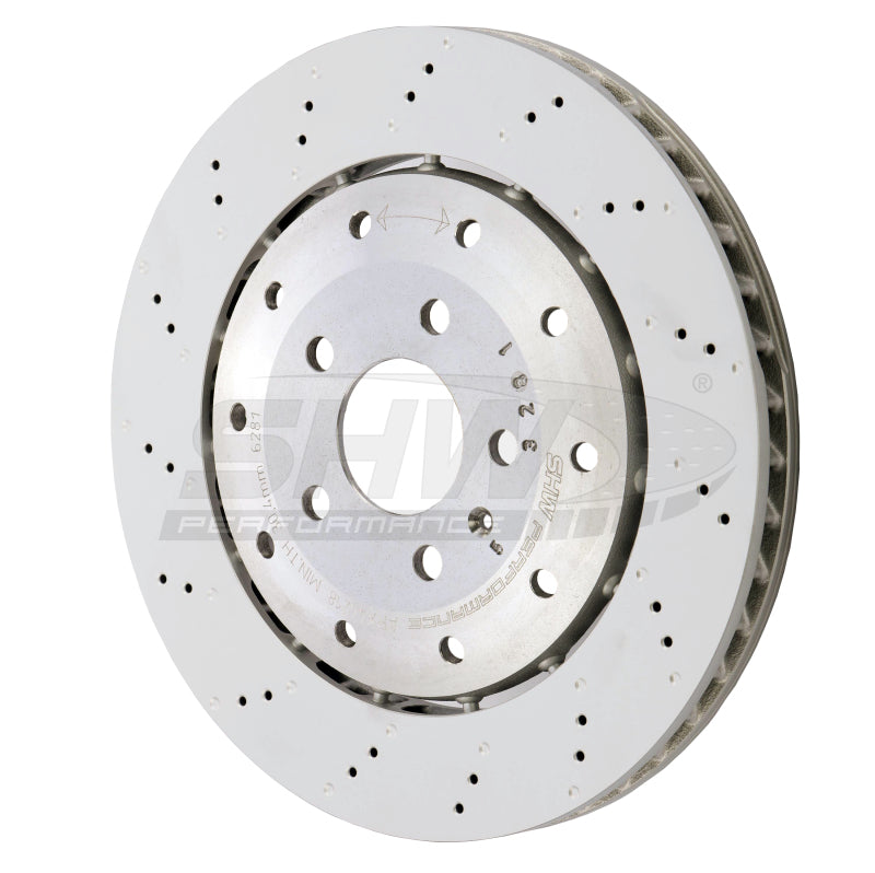 SHW Performance 08-12 Audi R8 4.2L (Excl Ceramic Brakes) Rear Drill-Dimp Lightweight Brake Rotor (420615601F)