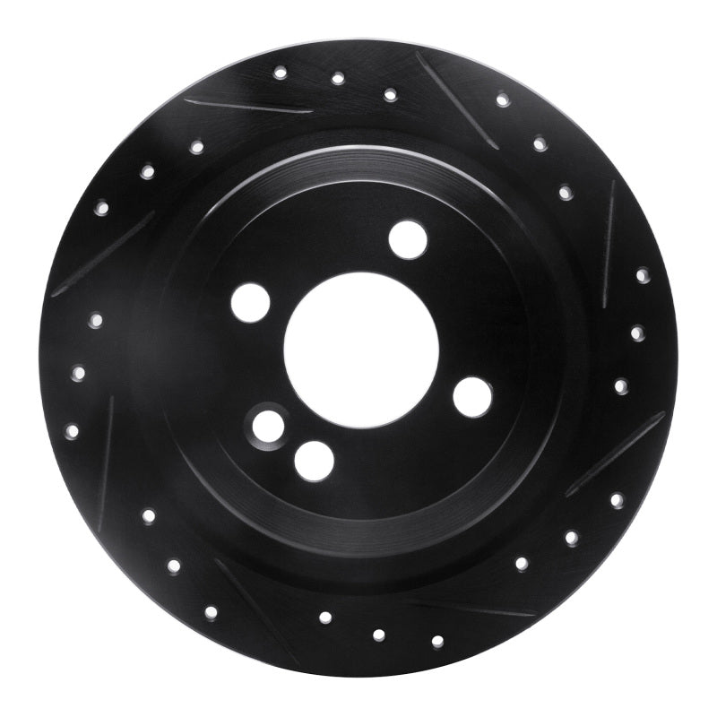 R1 Concepts 09-14 Mini Cooper (Excl Clubman) Rear Right Drilled & Slotted Black Brake Rotor