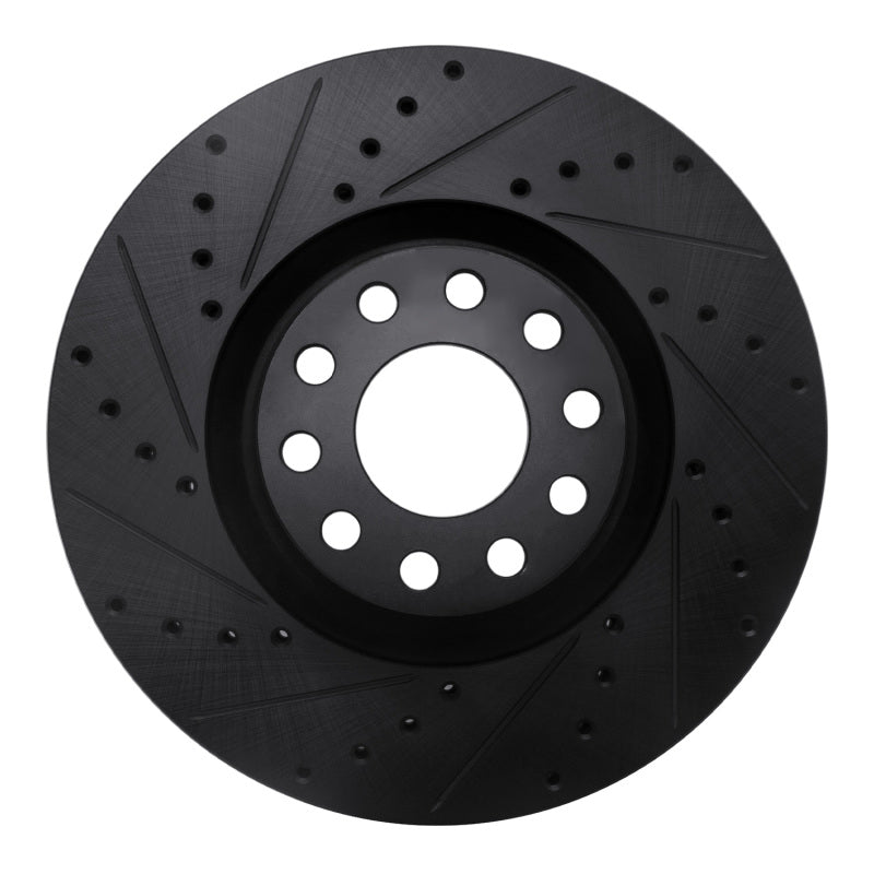 R1 Concepts 99-04 Audi S6 Front Left Drilled & Slotted Black Brake Rotor