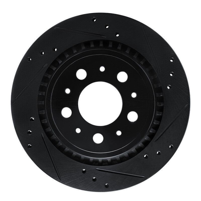 R1 Concepts 00-00 Volvo V70 Rear Right Drilled & Slotted Black Brake Rotor