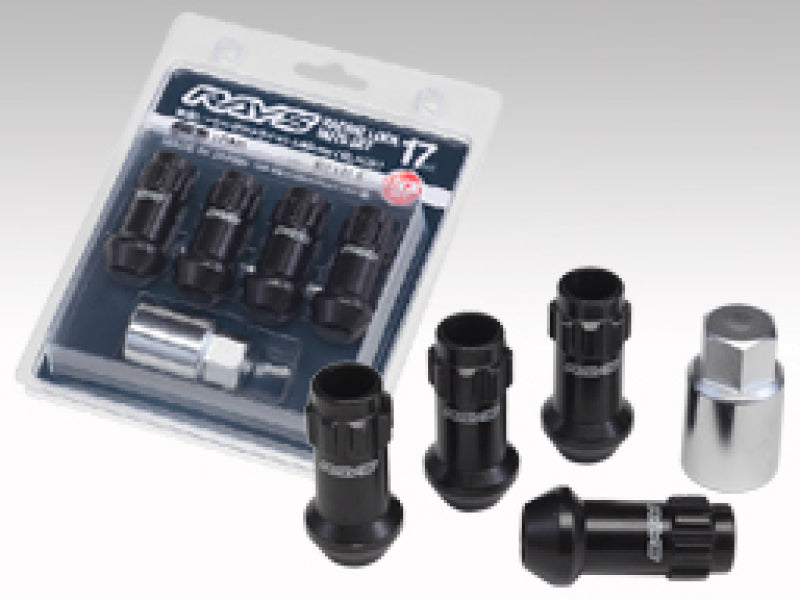 Rays Wheels 17 Hex Racing Lock Nut Set L48 Long Type 12x1.50 - Black Chromate (4 Pieces)